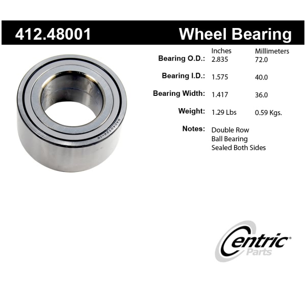 Centric Premium™ Front Passenger Side Double Row Wheel Bearing 412.48001