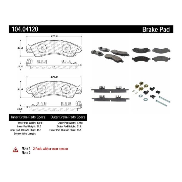 Centric Posi Quiet™ Semi-Metallic Front Disc Brake Pads 104.04120