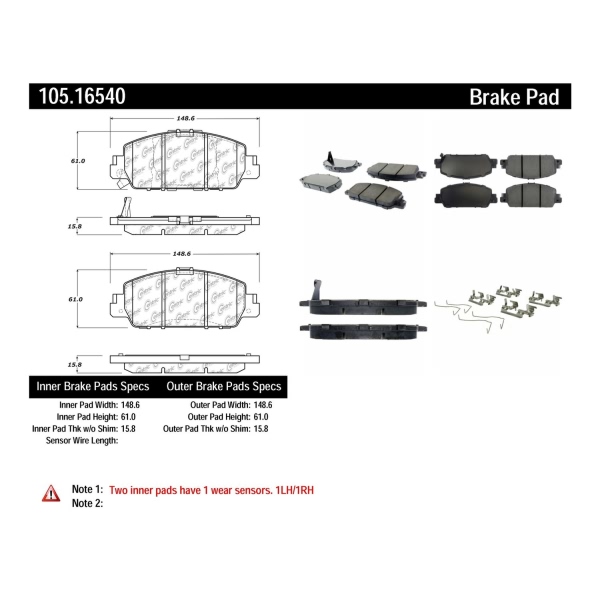 Centric Posi Quiet™ Ceramic Front Disc Brake Pads 105.16540