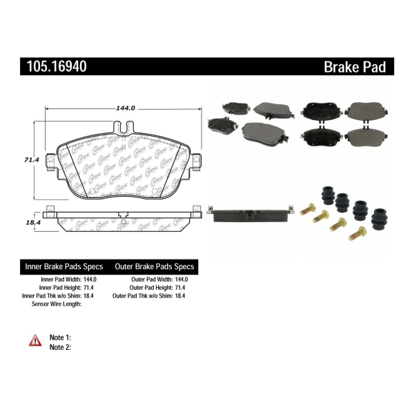 Centric Posi Quiet™ Ceramic Front Disc Brake Pads 105.16940