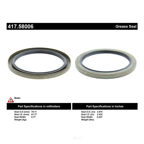 Centric Premium™ Front Center Wheel Seal 417.58006