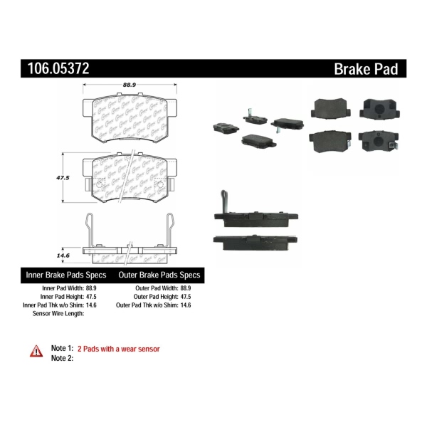 Centric Posi Quiet™ Extended Wear Semi-Metallic Rear Disc Brake Pads 106.05372