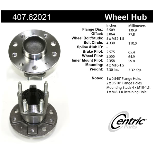 Centric Premium™ Hub And Bearing Assembly; With Integral Abs 407.62021