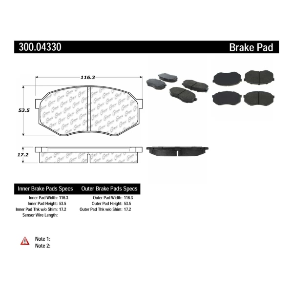 Centric Premium Semi-Metallic Front Disc Brake Pads 300.04330