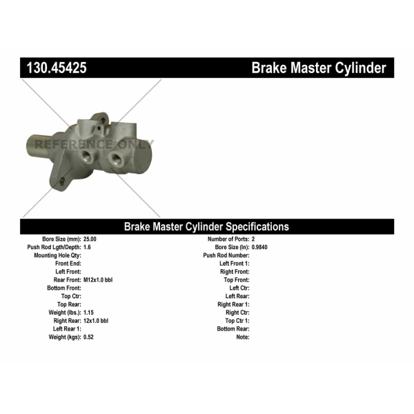 Centric Premium Brake Master Cylinder 130.45425