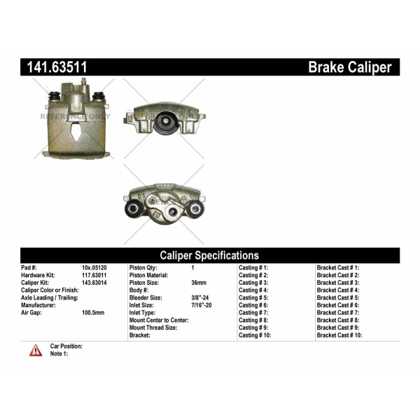 Centric Remanufactured Semi-Loaded Rear Passenger Side Brake Caliper 141.63511