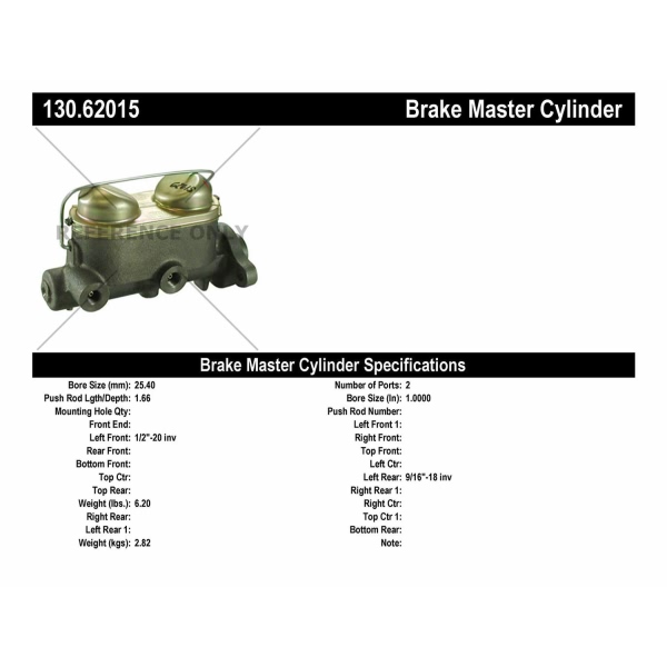 Centric Premium Brake Master Cylinder 130.62015