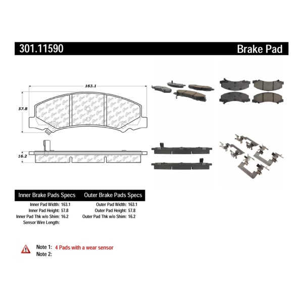 Centric Premium Ceramic Front Disc Brake Pads 301.11590