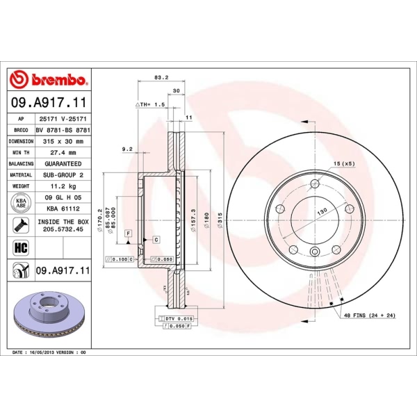 brembo OE Replacement Vented Front Brake Rotor 09.A917.11