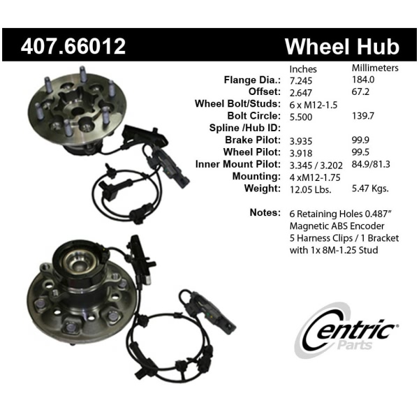 Centric Premium™ Front Driver Side Non-Driven Wheel Bearing and Hub Assembly 407.66012