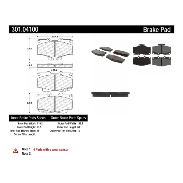 Centric Premium Ceramic Front Disc Brake Pads 301.04100