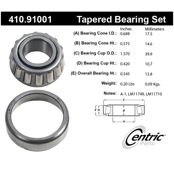 Centric Premium™ Front Passenger Side Outer Wheel Bearing and Race Set 410.91001