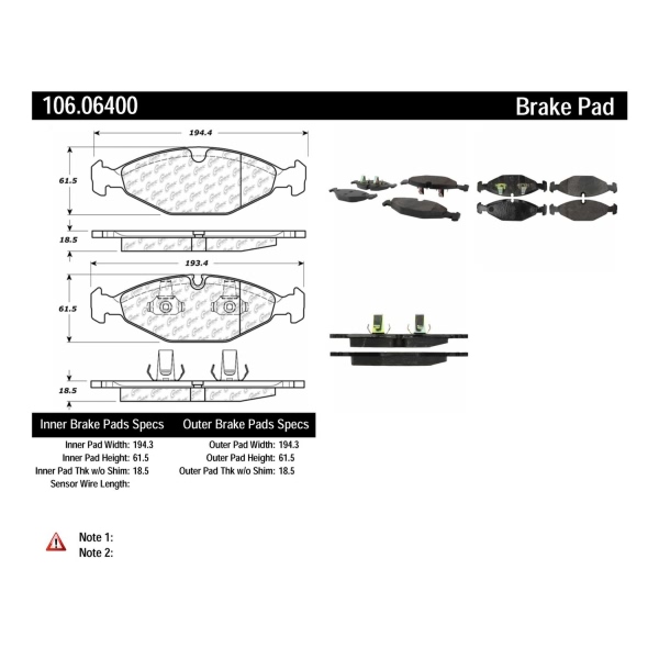 Centric Posi Quiet™ Extended Wear Semi-Metallic Front Disc Brake Pads 106.06400