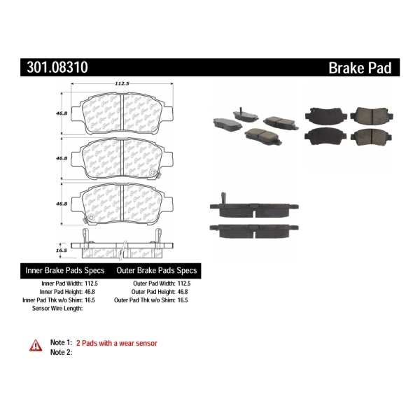 Centric Premium Ceramic Front Disc Brake Pads 301.08310