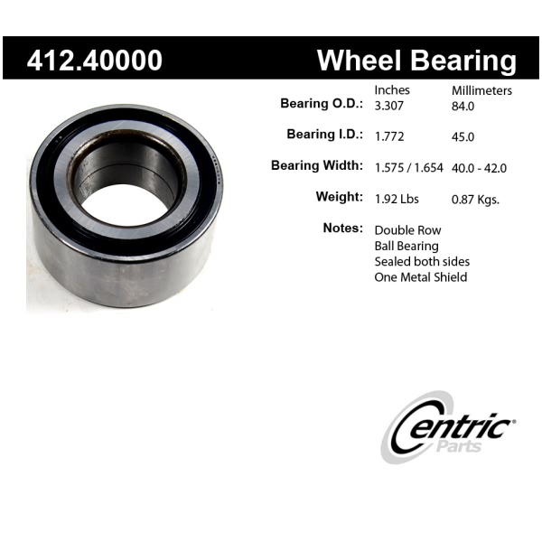 Centric Premium™ Front Driver Side Double Row Wheel Bearing 412.40000