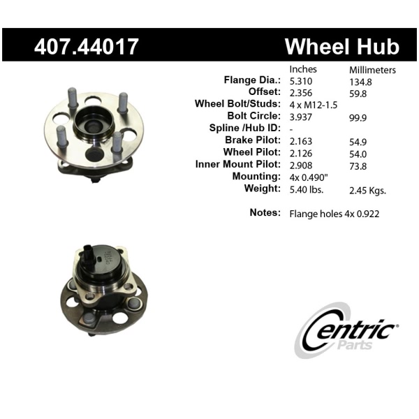 Centric Premium™ Hub And Bearing Assembly; With Integral Abs 407.44017