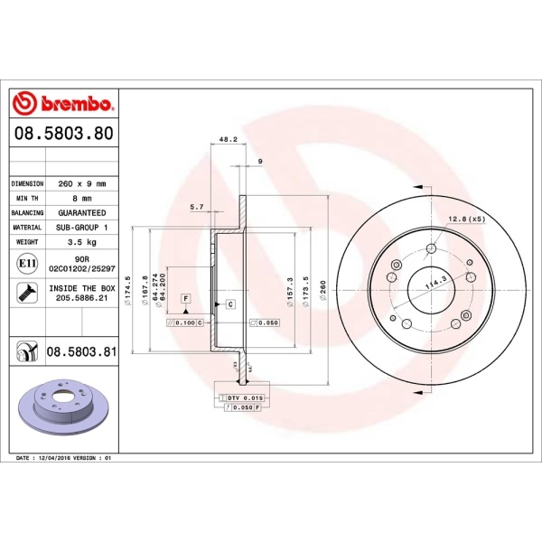 brembo UV Coated Series Solid Rear Brake Rotor 08.5803.81