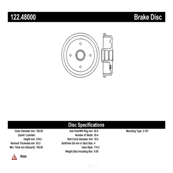 Centric Premium Rear Brake Drum 122.48000