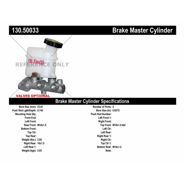 Centric Premium Brake Master Cylinder 130.50033