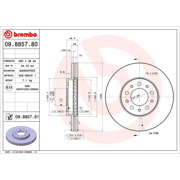 brembo UV Coated Series Vented Front Brake Rotor 09.8857.81