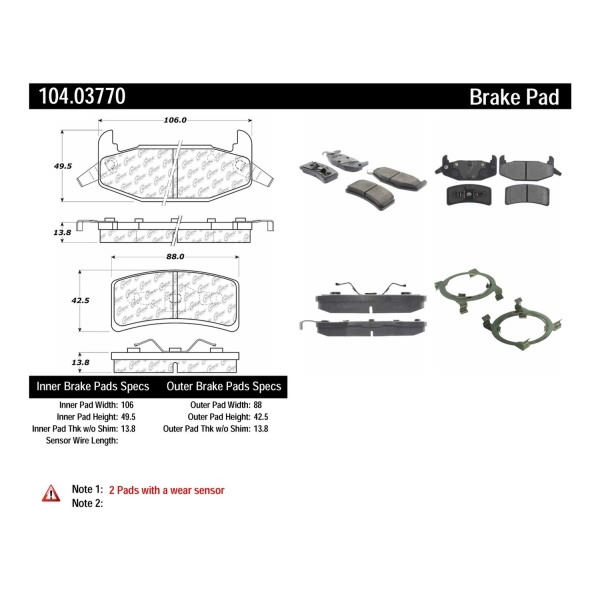Centric Posi Quiet™ Semi-Metallic Rear Disc Brake Pads 104.03770