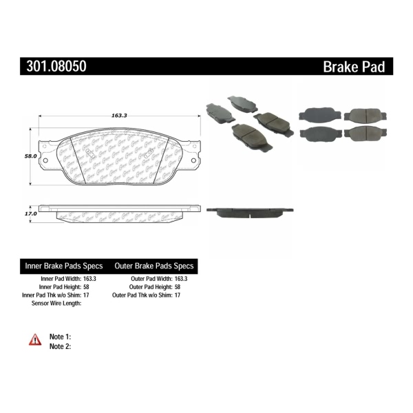 Centric Premium Ceramic Front Disc Brake Pads 301.08050