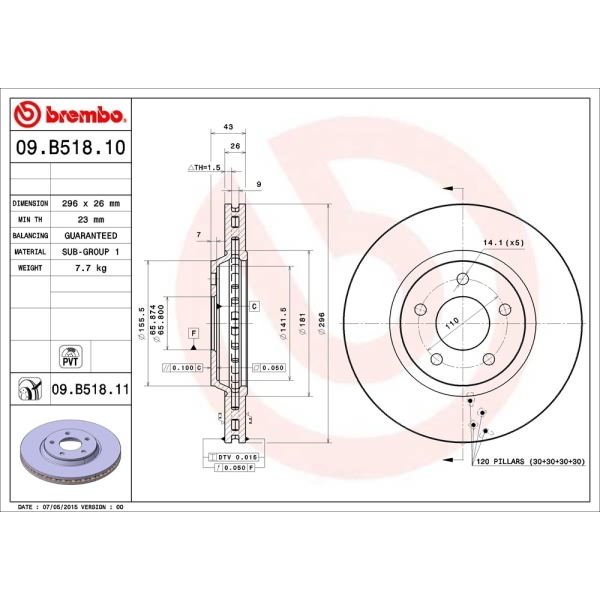 brembo UV Coated Series Vented Front Brake Rotor 09.B518.11