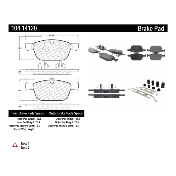 Centric Posi Quiet™ Semi-Metallic Front Disc Brake Pads 104.14120