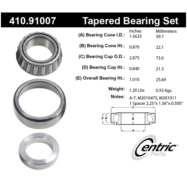 Centric Premium™ Rear Passenger Side Outer Wheel Bearing and Race Set 410.91007