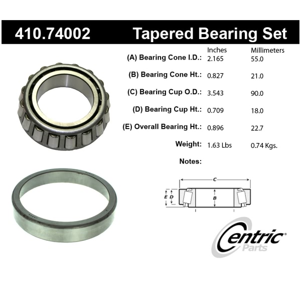 Centric Premium™ Rear Driver Side Outer Wheel Bearing and Race Set 410.74002