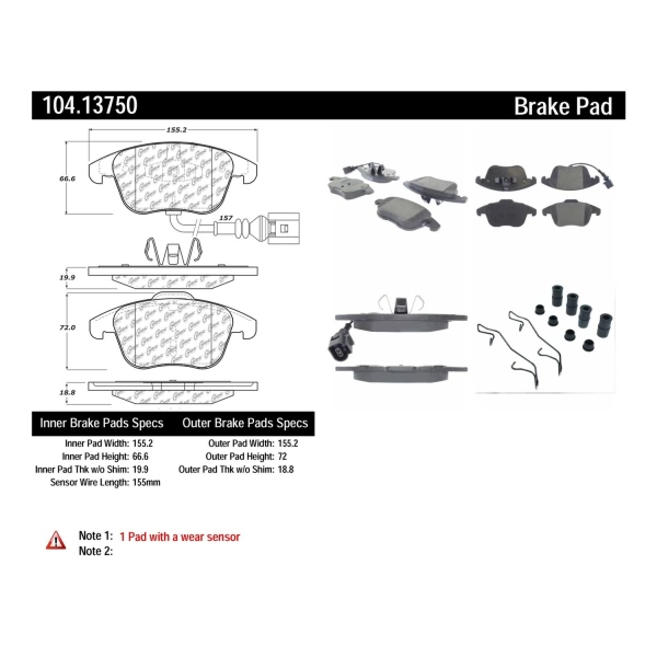 Centric Posi Quiet™ Semi-Metallic Front Disc Brake Pads 104.13750
