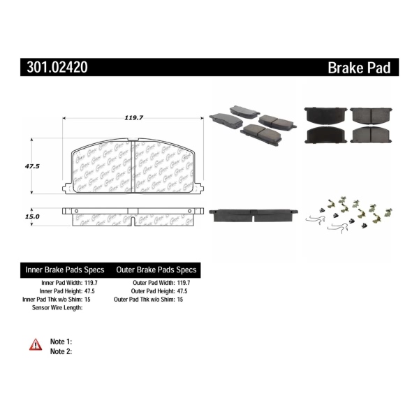 Centric Premium Ceramic Front Disc Brake Pads 301.02420