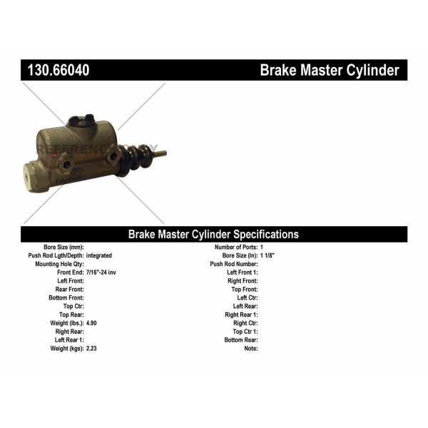Centric Premium Brake Master Cylinder 130.66040