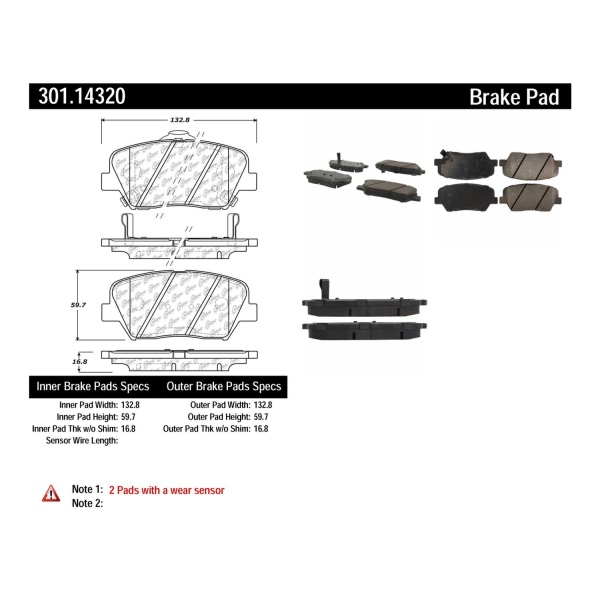 Centric Premium Ceramic Front Disc Brake Pads 301.14320