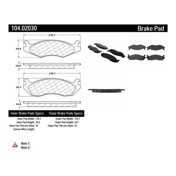 Centric Posi Quiet™ Semi-Metallic Front Disc Brake Pads 104.02030