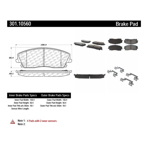 Centric Premium™ Ceramic Brake Pads With Shims And Hardware 301.10560