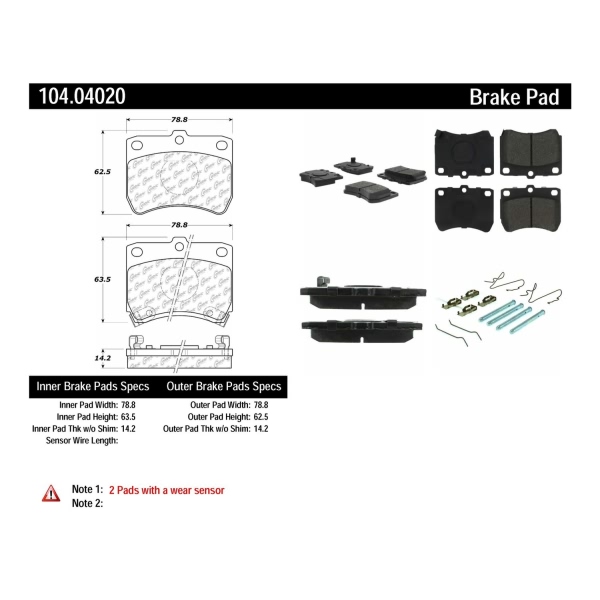 Centric Posi Quiet™ Semi-Metallic Front Disc Brake Pads 104.04020