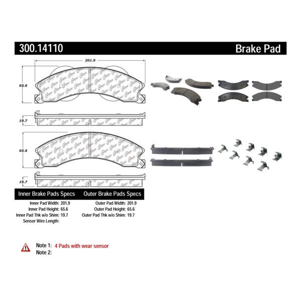 Centric Premium™ Semi-Metallic Brake Pads With Shims And Hardware 300.14110