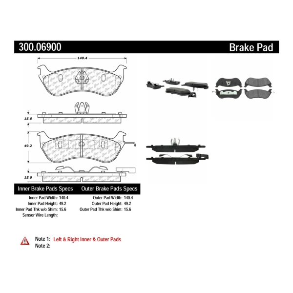 Centric Premium Semi-Metallic Rear Disc Brake Pads 300.06900