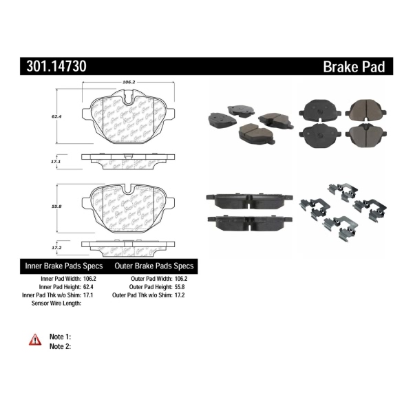 Centric Premium Ceramic Rear Disc Brake Pads 301.14730