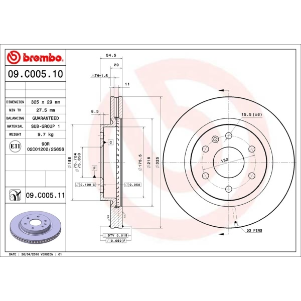 brembo UV Coated Series Front Brake Rotor 09.C005.11