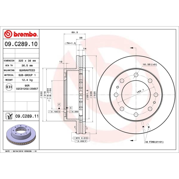 brembo UV Coated Series Front Brake Rotor 09.C289.11