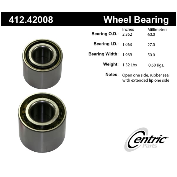 Centric Premium™ Rear Passenger Side Double Row Wheel Bearing 412.42008