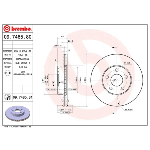 brembo UV Coated Series Front Brake Rotor 09.7485.81