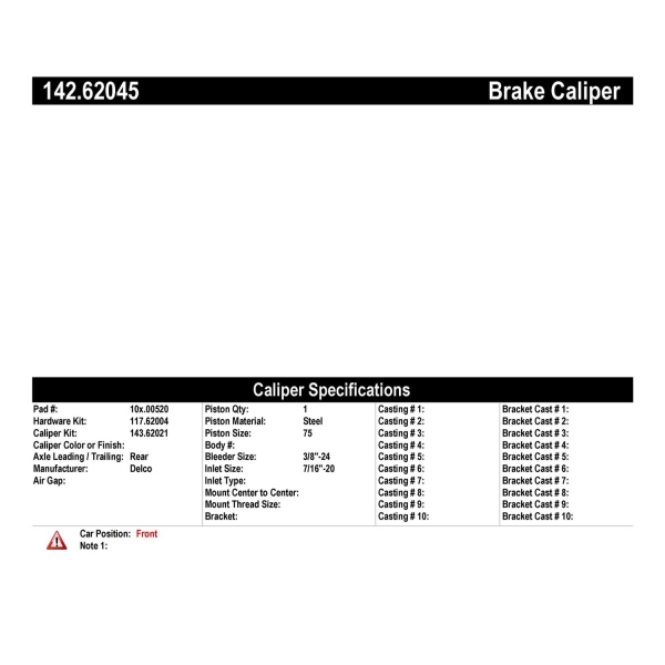 Centric Posi Quiet™ Loaded Front Passenger Side Brake Caliper 142.62045