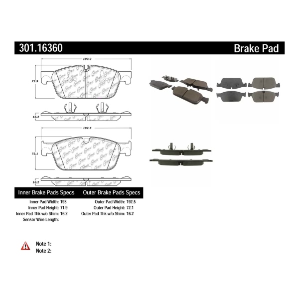 Centric Premium Ceramic Front Disc Brake Pads 301.16360