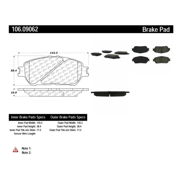 Centric Posi Quiet™ Extended Wear Semi-Metallic Front Disc Brake Pads 106.09062