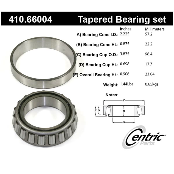 Centric Premium™ Rear Passenger Side Outer Wheel Bearing and Race Set 410.66004
