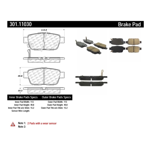 Centric Premium Ceramic Rear Disc Brake Pads 301.11030