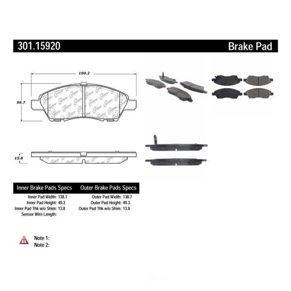 Centric Premium Ceramic Front Disc Brake Pads 301.15920